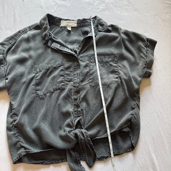 Cloth & Stone Dark Grey Collared Tie Womens Top Medium - Picture 3 of 5